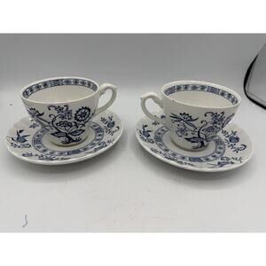 Set Of 2 Blue Nordic Blue Onion Johnson Brothers Ironstone Coffee Cup And Saucer